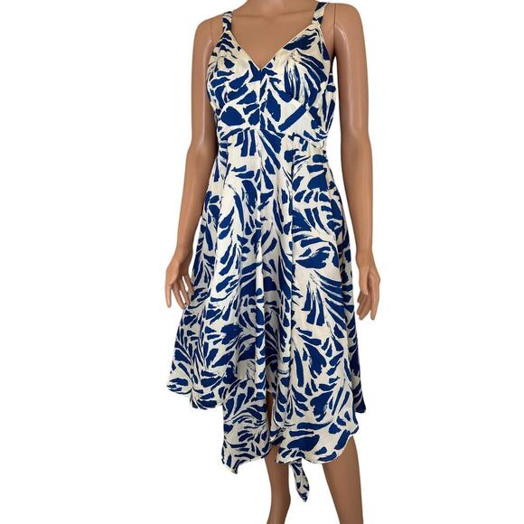 ALEXIS Blue Botanical Tie Strap Asymmetrical Hem Dress SIZE SM lightweight - Picture 3 of 9